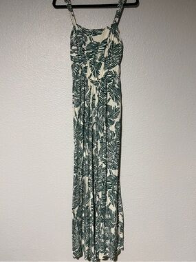 Wide Leg Jumpsuit Tropical Palm Leaf Print